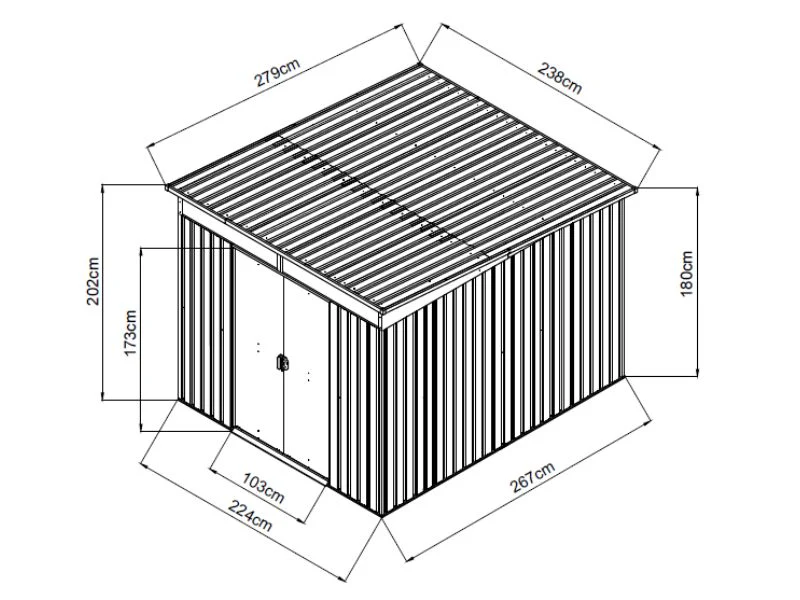 Szopa ogrodowa m/świetlik + zadaszenie, 4,74x2,79x2,02m, 13,2m2, ProShed®, Antracyt - Image 6