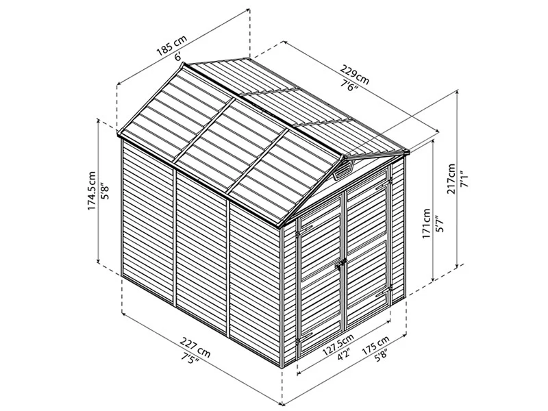 Szopa ogrodowa z poliwęglanu SkyLight, Palram/Canopia, 1,85x2,29x2,17m, 4,24m², Szary - Image 4