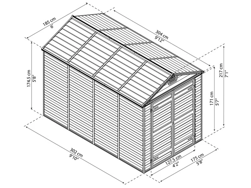 Szopa ogrodowa z poliwęglanu SkyLight, Palram/Canopia, 1,85x3,04x2,17m, 5,62m², Szary - Image 3