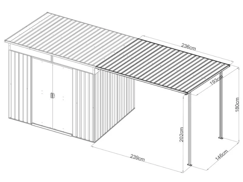 Szopa ogrodowa ze świetlikiem + zadaszenie, 4,74x1,93x2,02m, 9,15m², ProShed®, Antracyt - Image 7