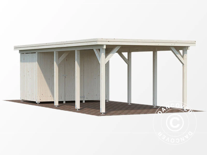 Wiata drewniana z szopą, 3,6x7,62x2,32m, 23,1m², Naturalny - Image 2