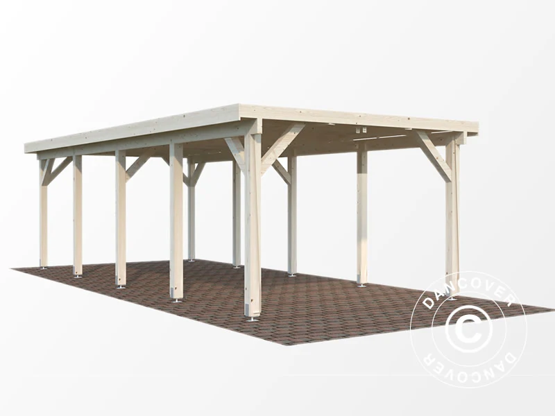 Wiata drewniana z szopą, 3,6x7,62x2,32m, 23,1m², Naturalny - Image 3