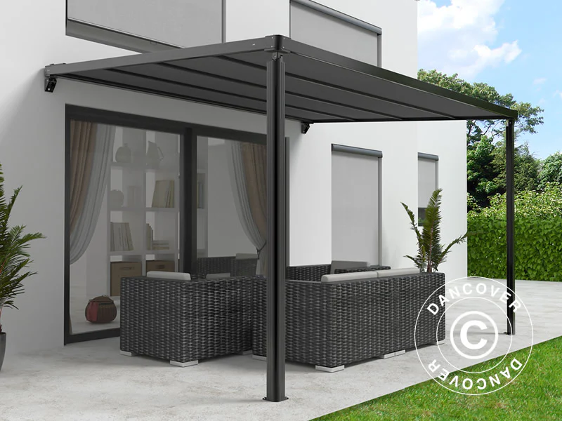 Zadaszenie tarasu, pergola montowana do ściany Santa Ynez, 4x3m, Czarne/Ciemnoszare - Image 2