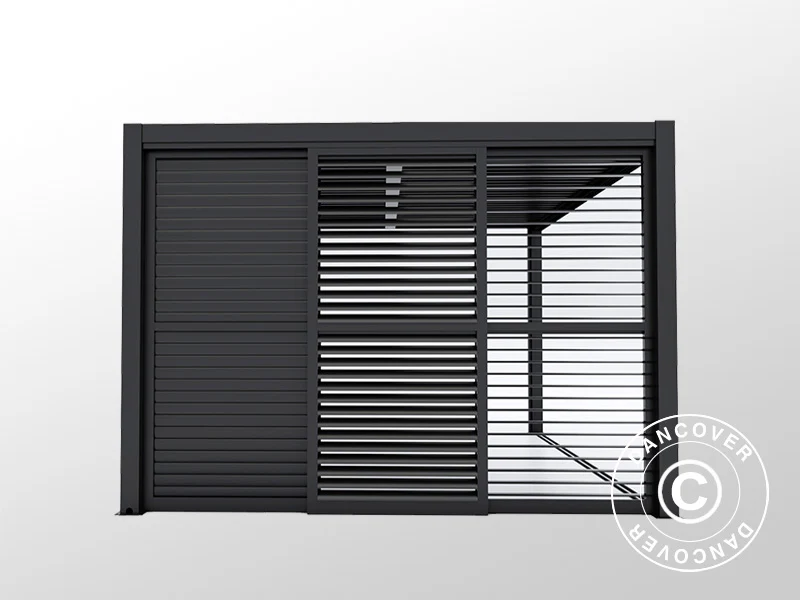 Zestaw drzwi przesuwnych z lamelami do pawilonu ogrodowego San Pablo 4m, 1,25x2,18m, Czarny - Image 2